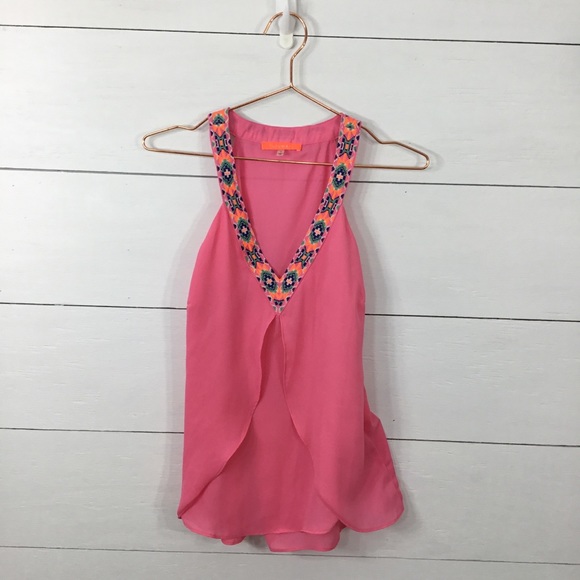 Lulumari beaded neck pink chiffon layered tank - Picture 4 of 7